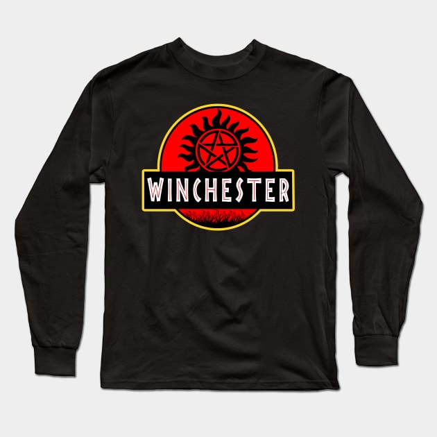Supernatural Jurassic Park Winchester Long Sleeve T-Shirt by Nova5
